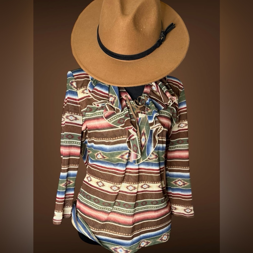 Chaps Denim Southwestern mesh blouse